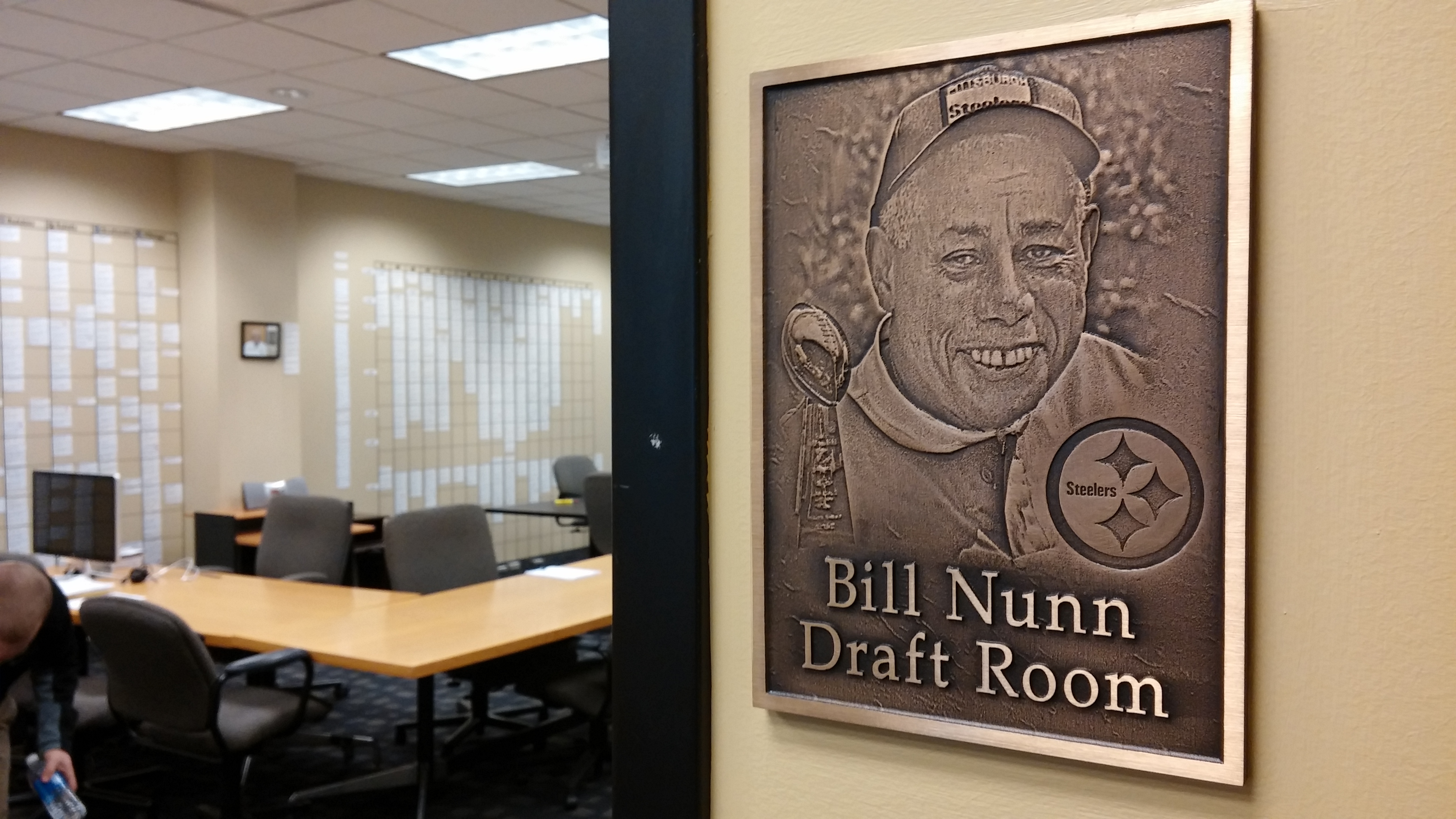 Nunn plaque: Steelers scout Bill Nunn Jr. helped the team find many of its late-round draft picks during the 1970s. A plaque with his name and face now hangs outside the draft room door. 